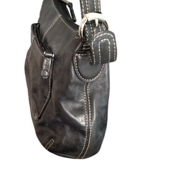 Tignanello Shoulder Hobo Bag Black Leather Chain Print Lining Adjustable Strap - Picture 8 of 13